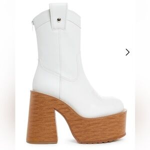 dELiA*s White Platform Western Chunky Heel Boot with Wood-Look Sole